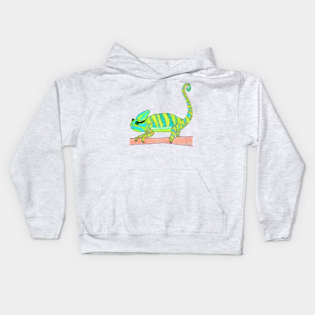 Green Chameleon Kids Hoodie by 13mtm80-Designs